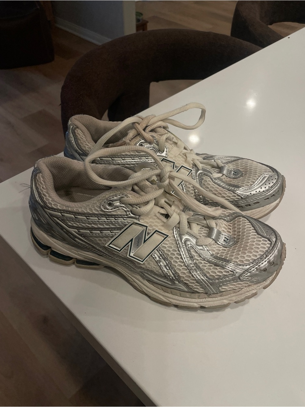 New Balance Women’s Running Sneakers in Cream and Silver